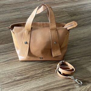 New with tags inside Leather Velez Columbia satchel w/crossbody strap Camel